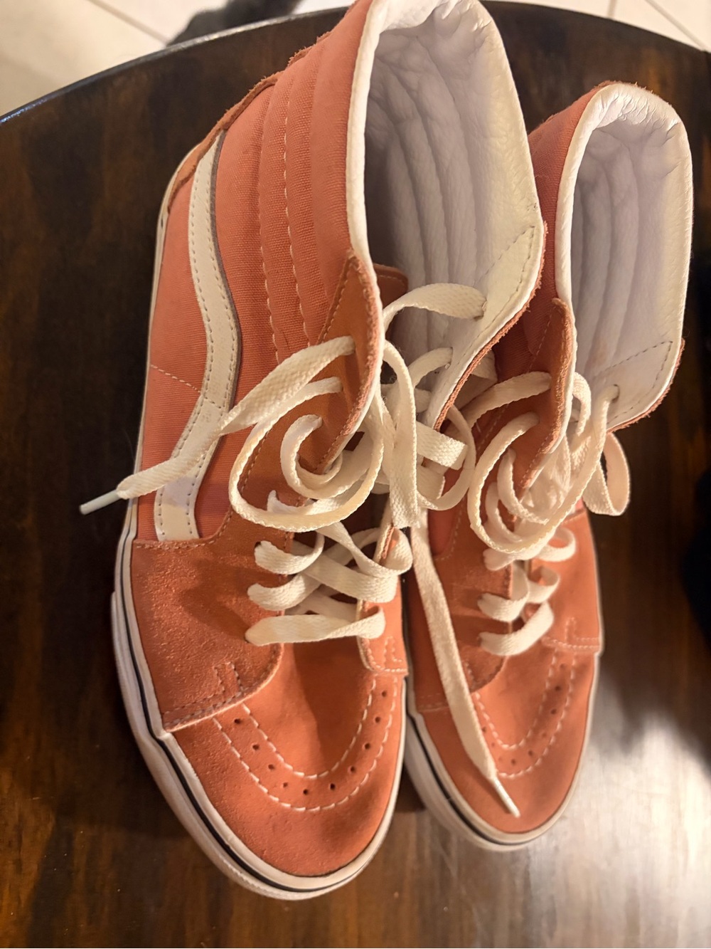 Vans High-Top Sneakers in Coral with White Stripe
